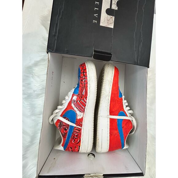 Men's 13 Nike Air Force One Customized Red Blue Flames Rose GUC - Picture 9 of 13